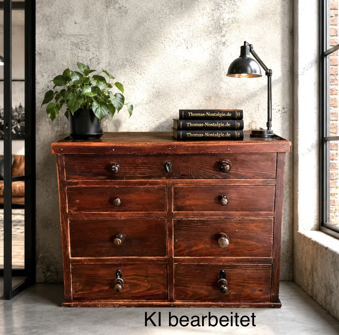 Antik Apothekerschrank Industrie Design – Apothekerschrank, Schubladenschrank, antik, 1880er, Industrie Design, massivem Holz, Hingucker