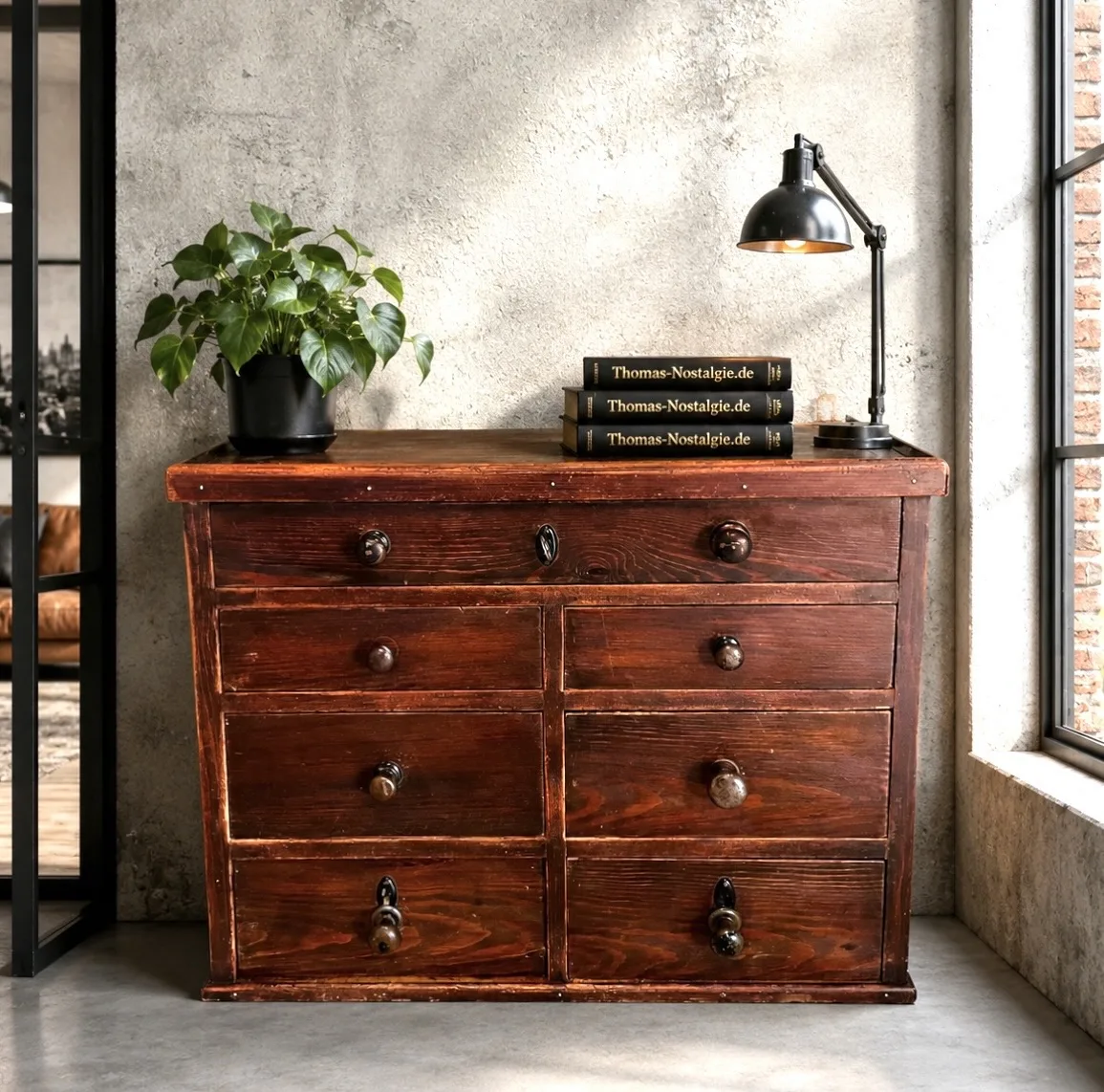 Apothekerschrank, Schubladenschrank, antik, 1880er, Industrie Design, massivem Holz, Hingucker