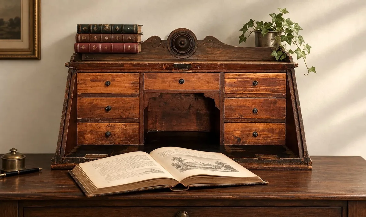 Tisch Sekretär, antik, 1890er, Gründerzeit, massivem Nussbaum, Schubladen, Hingucker
