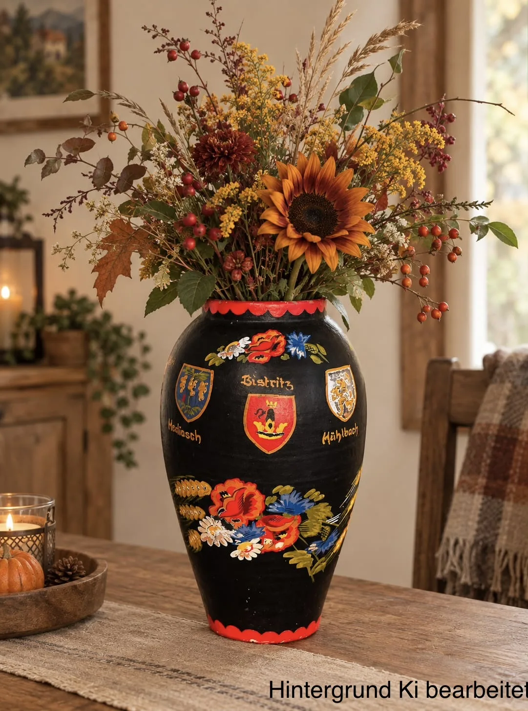 Antike Vase aus den 1920ern – Handbemalte Siebenbürger Sachsen-Keramik mit Wappen