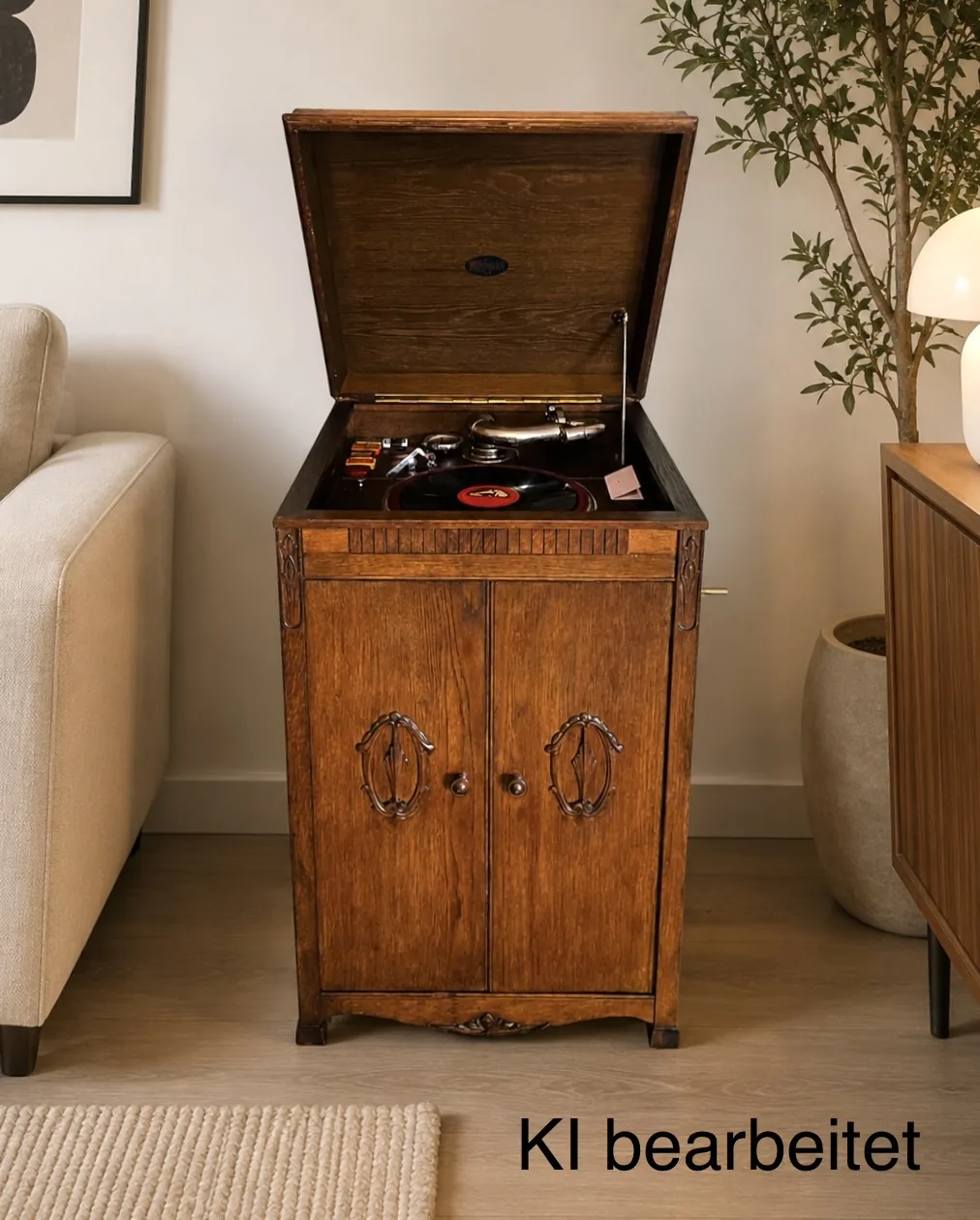 Elegantes Brunswick Grammophon 1920er – tadelloser Zustand, inkl. Schelllackplatten-Sammlung & Zubehör
