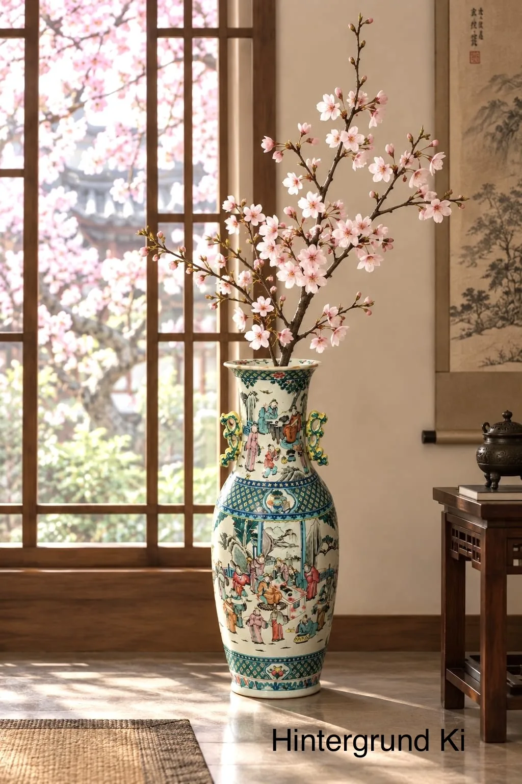 Chinesische Familie Rose - Nanking Vase mit Reliefhenkel, Ching-Dynastie (1862–1875), Zertifikat