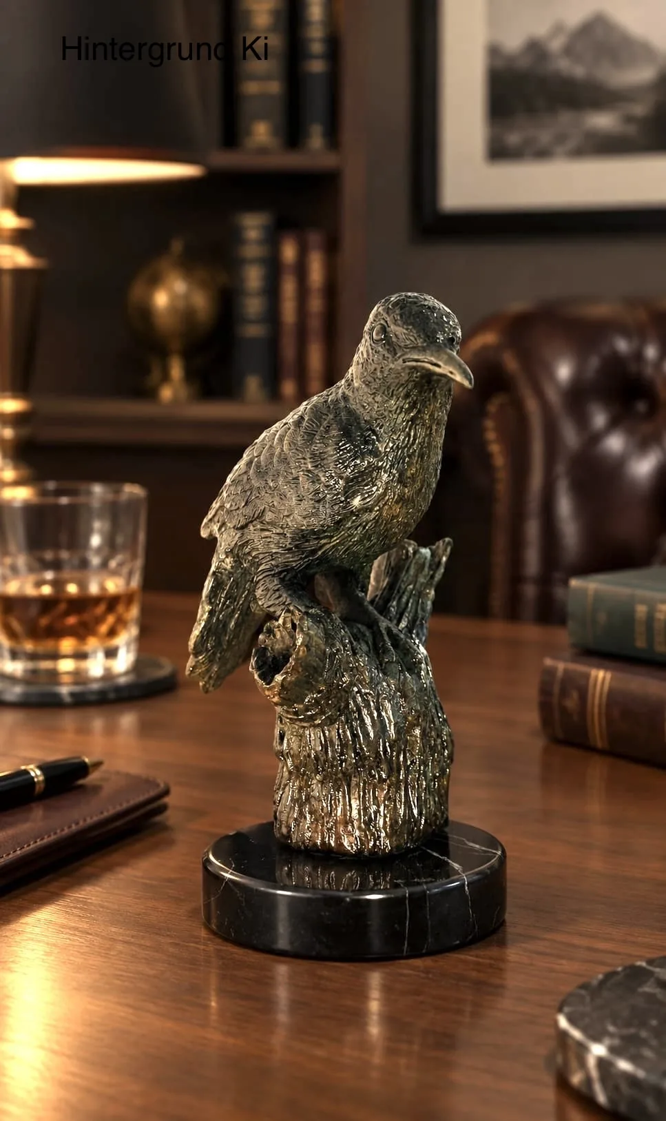 Vintage Bronzefigur - Motiv Eisvogel auf Baumstumpf –Marmor-Sockel, Dekorativ, Sammlerstück, 1,95 kg