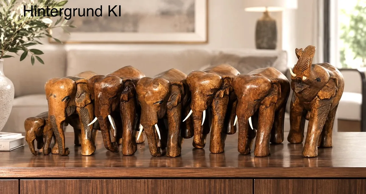 Elefanten Figuren Set aus Regenbaumholz – Elefanten Figuren Set, Vintage, Regenbaumholz, Asiatische Kunsthandwerk, Dekoration