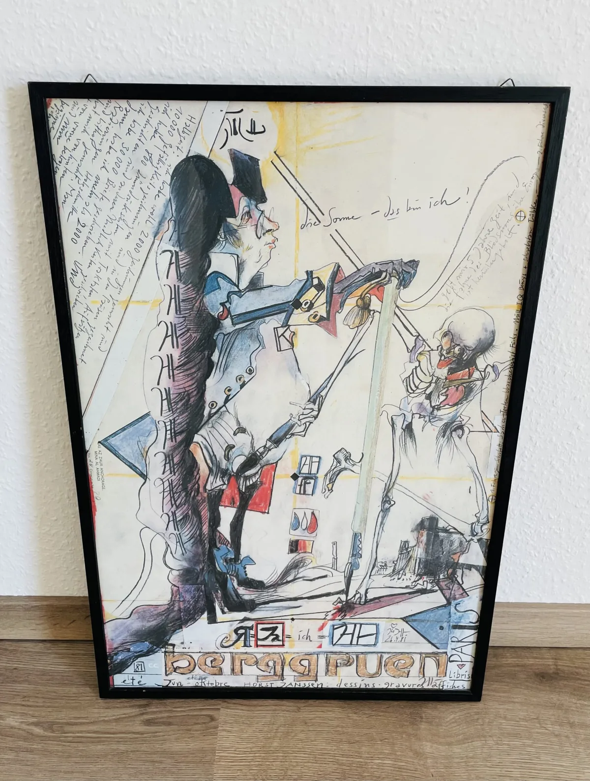 Horst Janssen, Druck –Berggruen - Paris Expo 81, Sonnenkönig, gerahmt, Offset Autogramm, Rarität