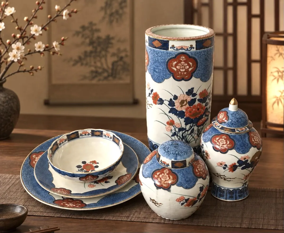Elegantes japanisches Imari-Porzellan-Set – Gold-Imari, Vintage 60er/70er, handbemalt, Arita