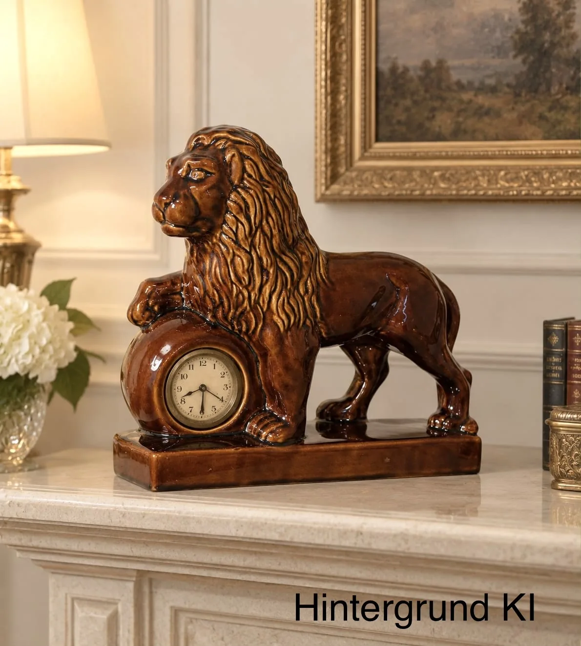Keramik Kaminuhr Löwenfigur Scheuerich – Keramik, Kaminuhr, Löwen Figur, Marke Scheuerich, Nr. 713, Dekoration