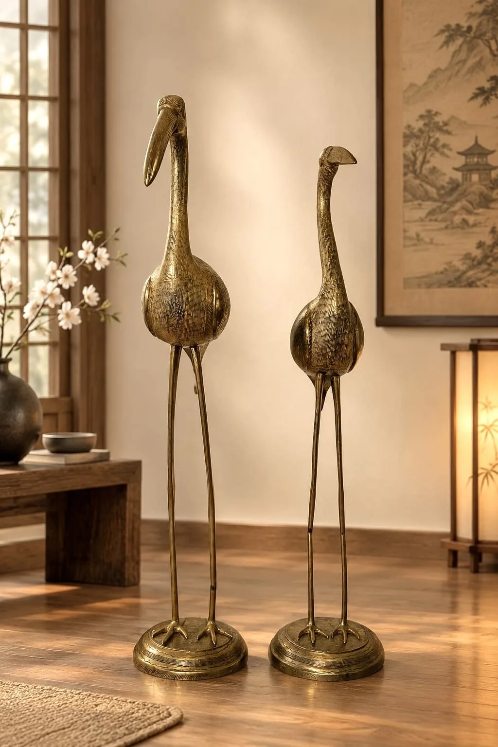 Atemberaubendes Vintage-Kranichpaar aus Messing – Hollywood Regency & Modern Mid Century Stil, große Ausführung