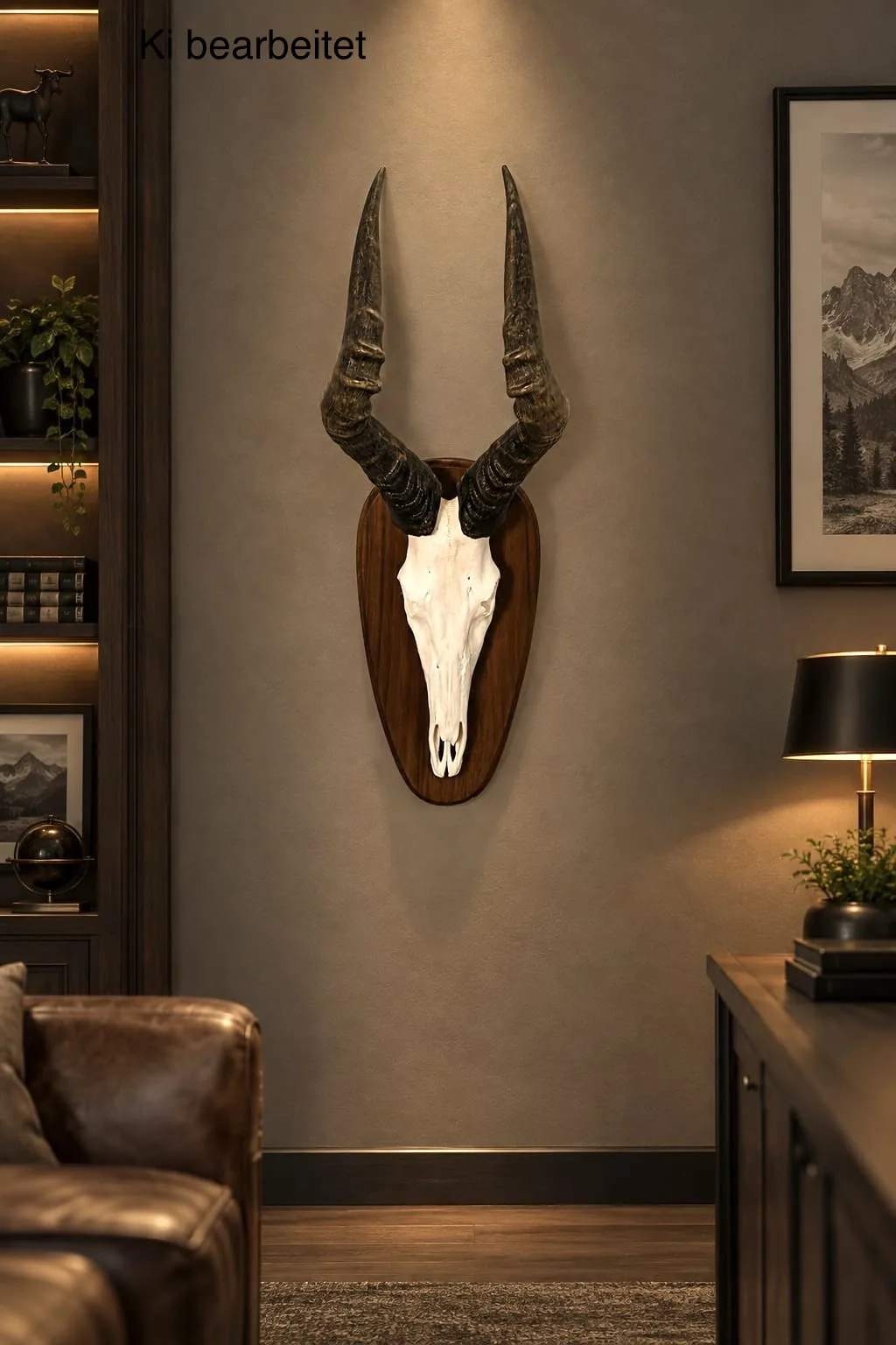 Kuhantilope Trophäe Vintage – Kuhantilope Trophäe mit Holzschild – Vintage, Große Ausführung, Sammlerstück