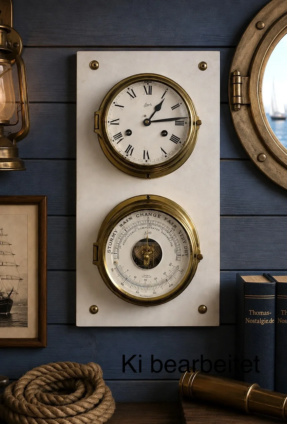 Maritime Schiffsuhr mit Wetterstation Schatz – Maritime Schiffsuhr mit Wetterstation, Barometer und Thermometer. Dekoration, Vintage, zeitlose Maritime-Atmosphäre
