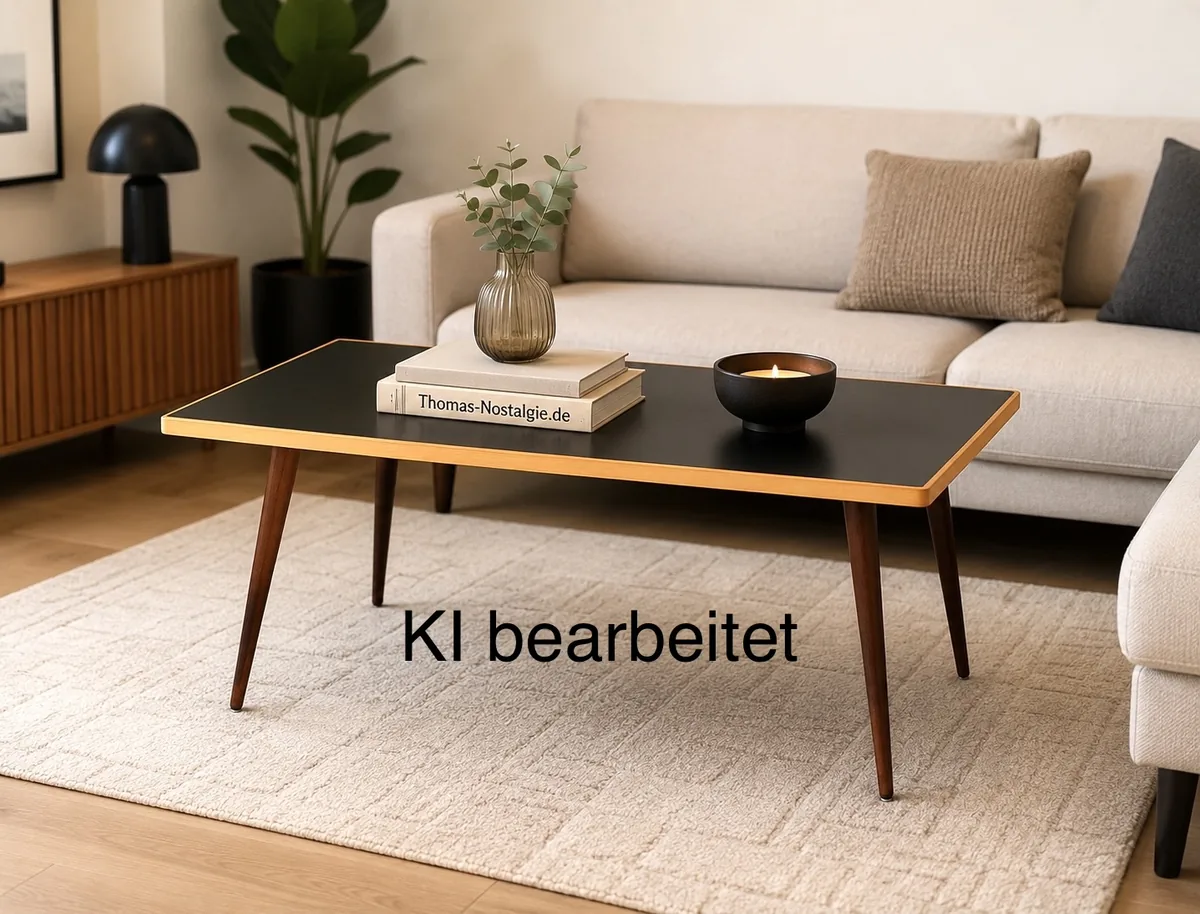 Mid Century Modern Couchtisch 1960er Design Klassiker – Vintage Mid Century Modern Couchtisch 1960er – Design Klassiker mit schwarzer Oberfläche