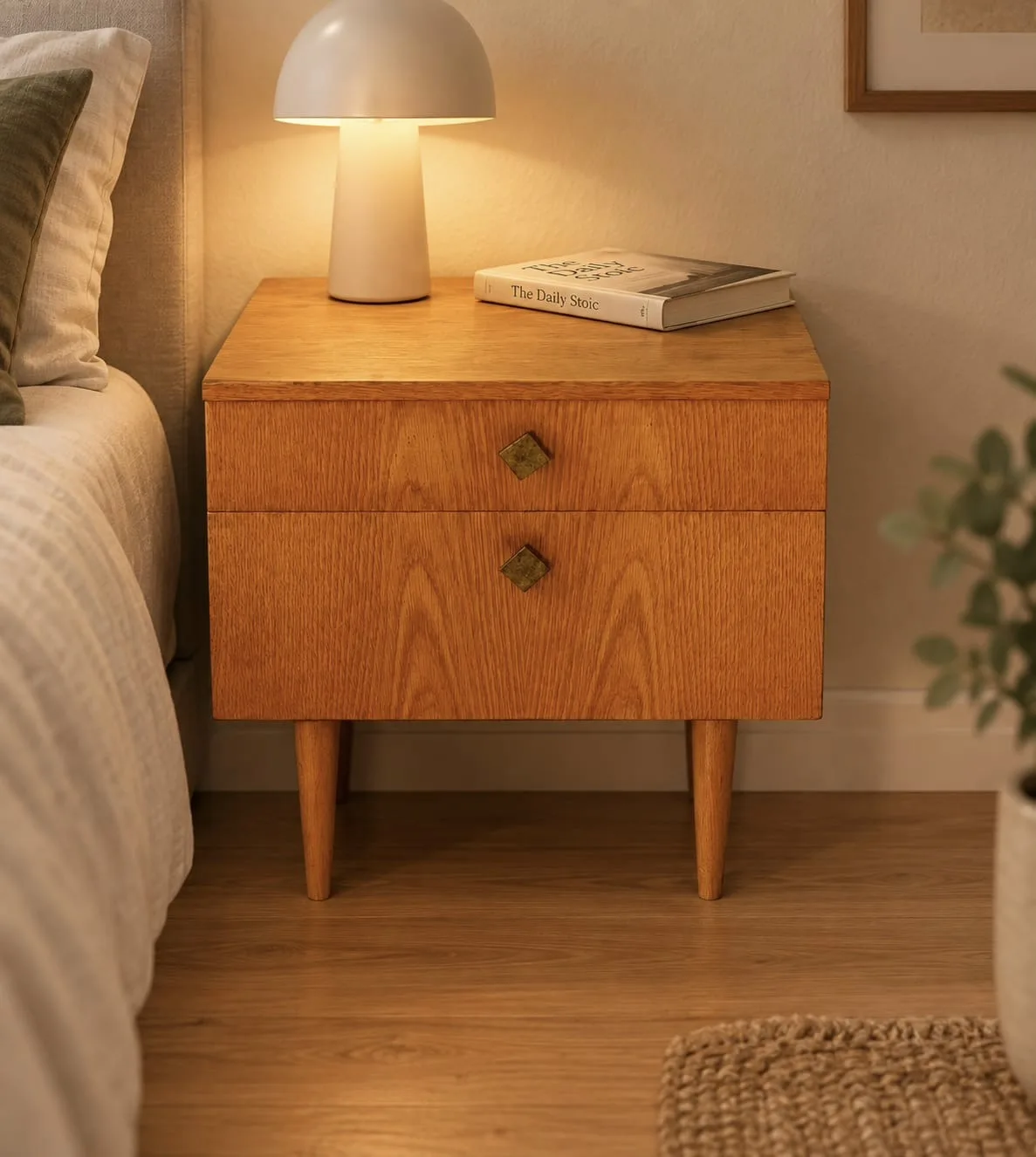 Vintage Nachttisch | Dänisches Mid Century Modern 1960er | Holz & Messinggriffe | 50x35x49 cm