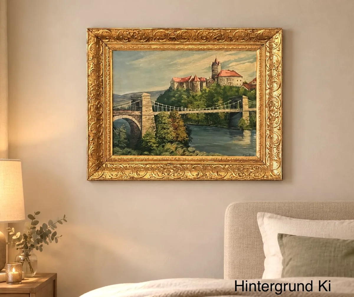 Öl-Gemälde J. Vrücko – Öl Gemälde, Stuckrahmen, Signatur J.Vrücko 63 , Motiv Burg, Spätromantischer Realismus, Hingucker