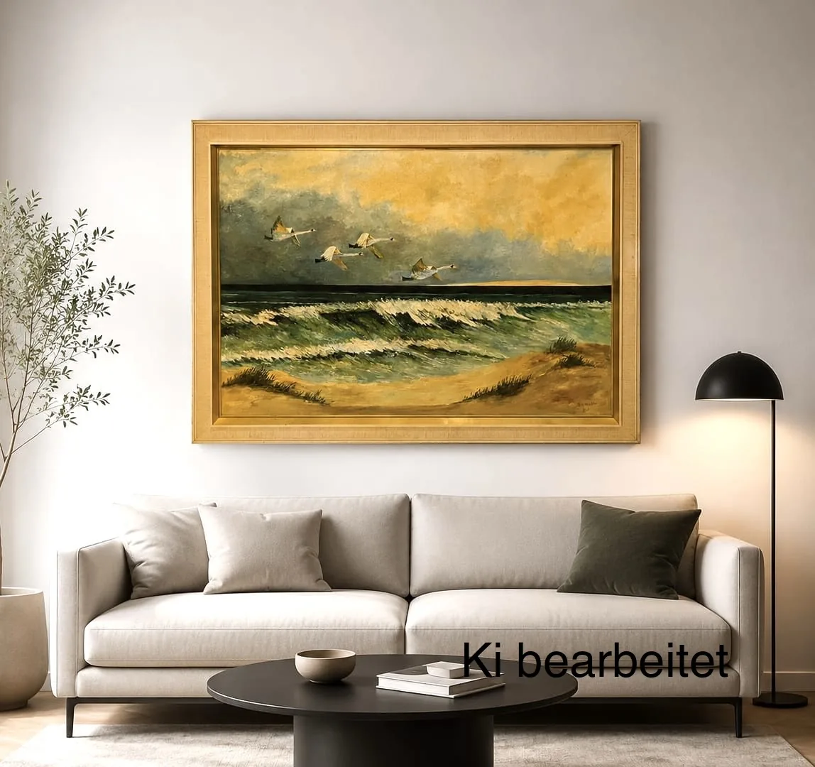 Atemberaubendes Vintage-Olgemälde Ostseeküste (1965) – Johannes Richter, Rahmengröße 112x83 cm