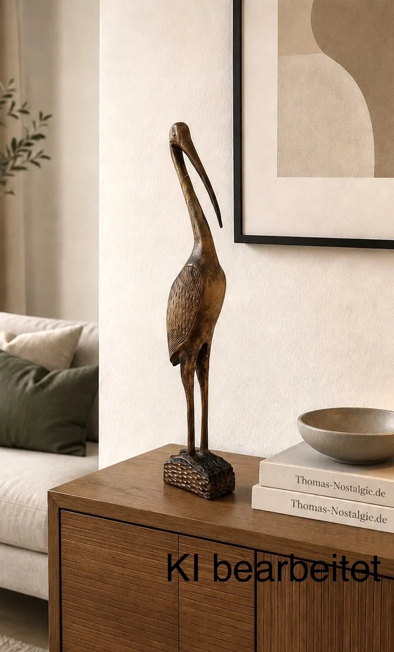 Stilvolle Vintage Kranich-Skulptur aus Teakholz – Mid Century 50er/60er, Design Klassiker