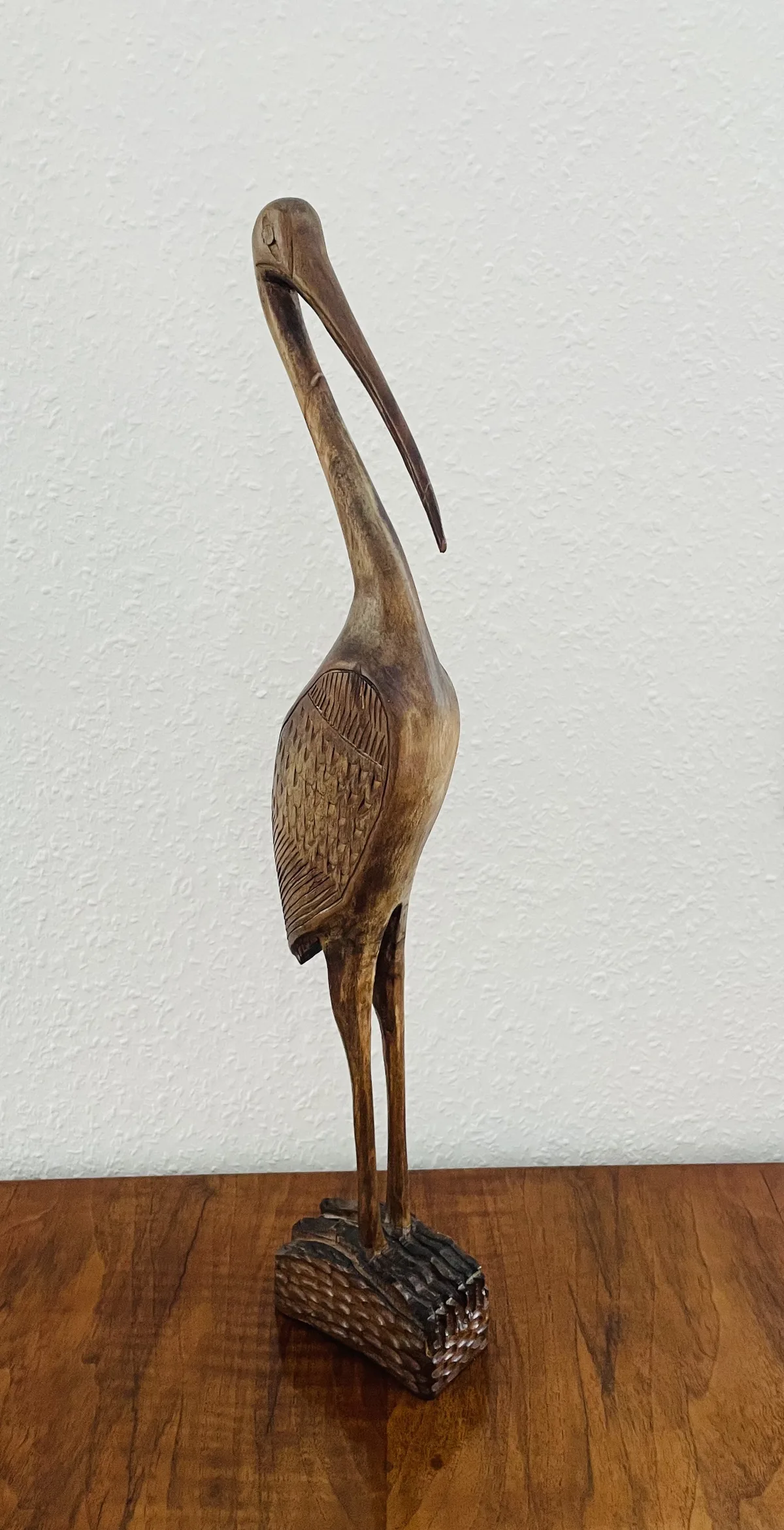 Stilvolle Vintage Kranich-Skulptur aus Teakholz – Mid Century 50er/60er, Design Klassiker