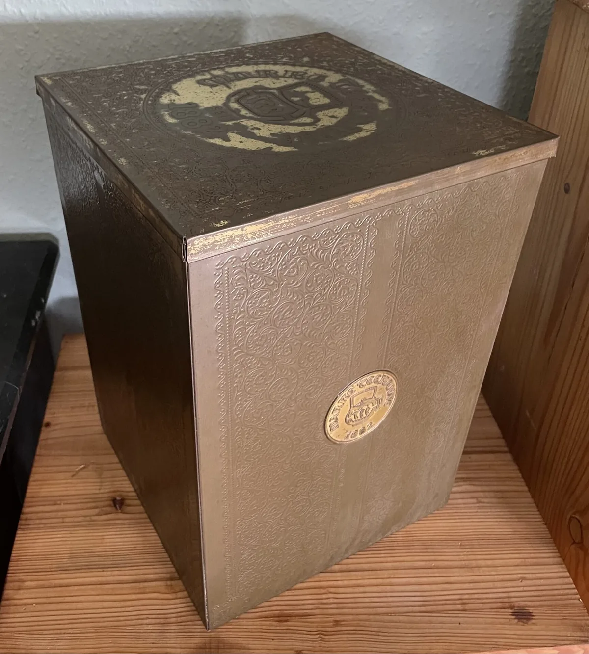 Teekanne Blechdose – Marke Teekanne ,Seit 1882 Blechdose ,Groß Vintage Gold Rost Box Aufbewahrung ,Retro