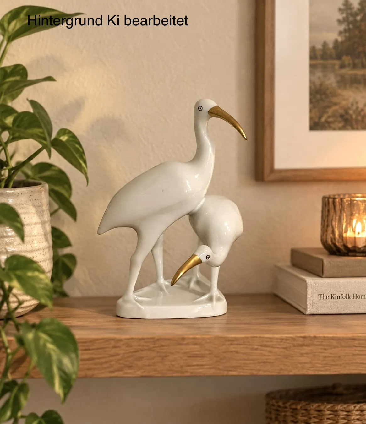 Vintage Porzellanfigur – Porzellan Figur, vintage, 1960er, Zwei Kraniche, Hollohaza