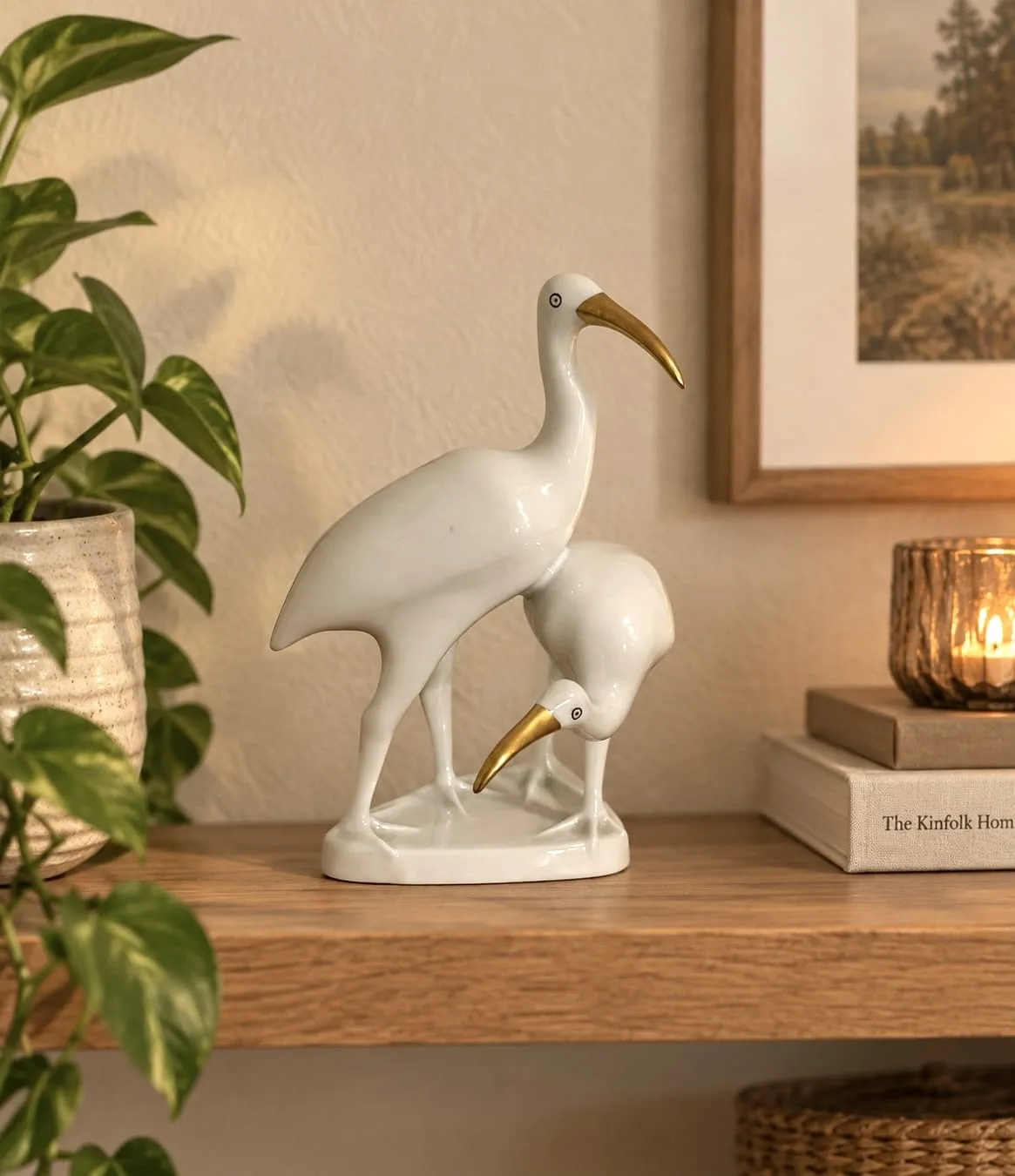 Porzellan Figur, vintage, 1960er, Zwei Kraniche, Hollohaza