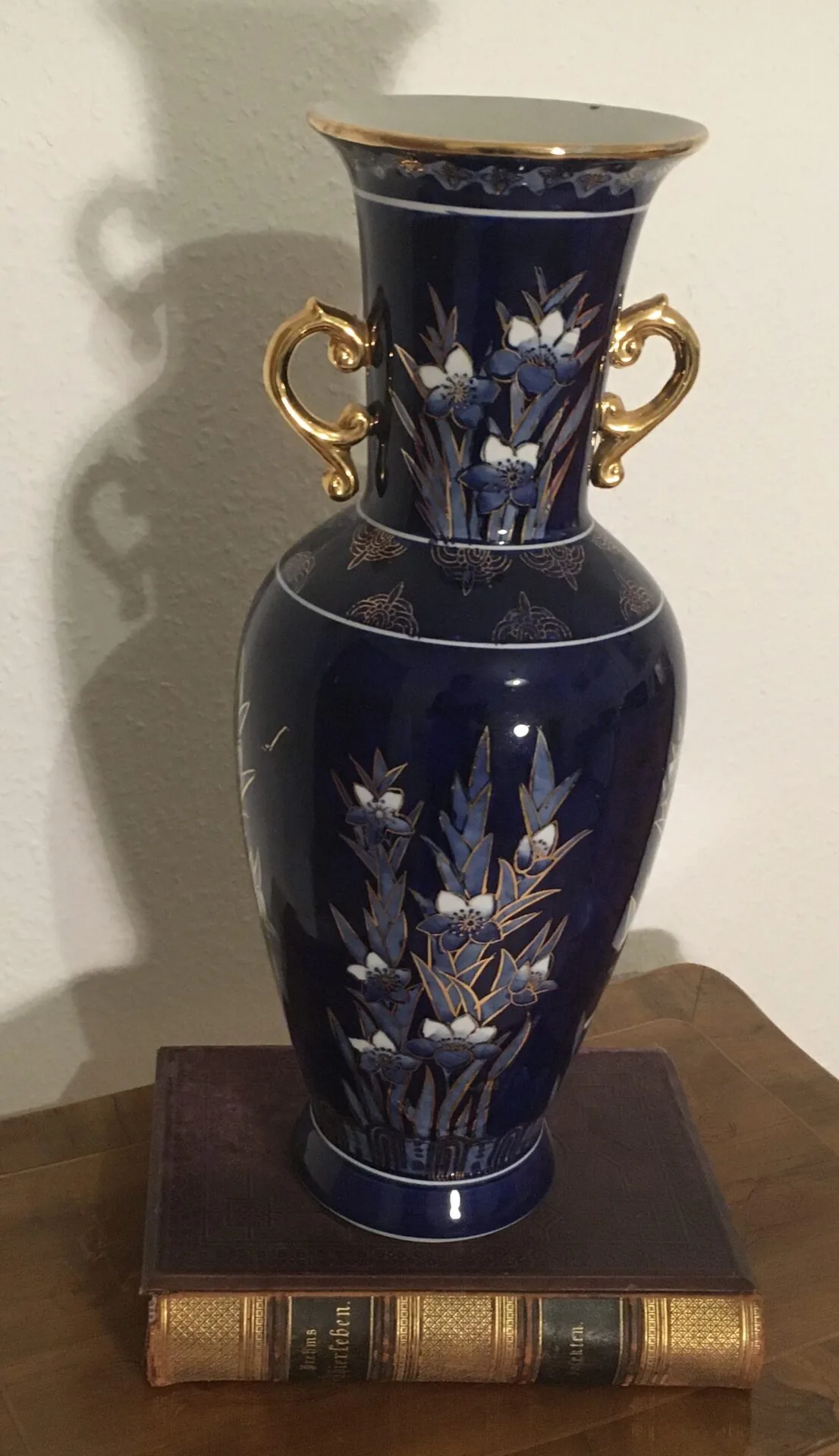Vintage Vase – Vase, Prunkvase, vintage, Kobaltblau, tollen Goldfarbenen Mustermotiv, Dekoration, Hingucker