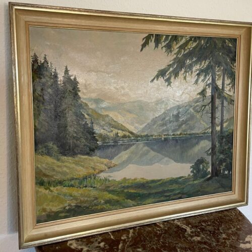 Ölgemälde, antik, Rahmen, Alpenländische Landschaft, Signatur