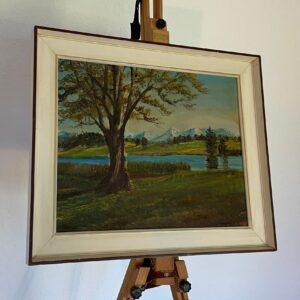 Ölgemälde, antik, Rahmen, Alpenländische Landschaft, Signatur