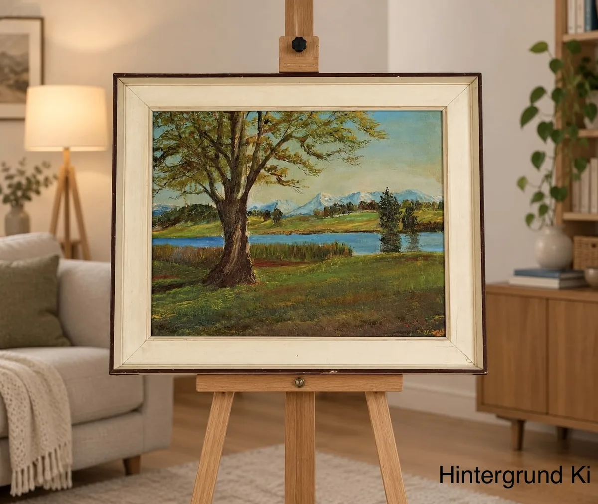 Ölgemälde, antik, Rahmen, Alpenländische Landschaft, Signatur