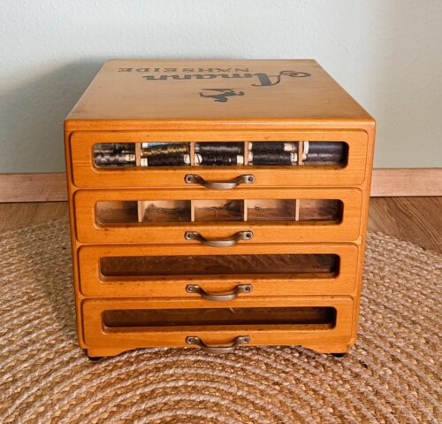 Nähgarnschrank, Antik, Vintage, 40/50er, Marke Amann Nähseide, Aufbewahrung, Augenweide
