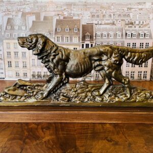 Skulptur, Hund, Messing, antik, Vintage, Landhaus, Holzsockel, dekorativ, zeitlos schön