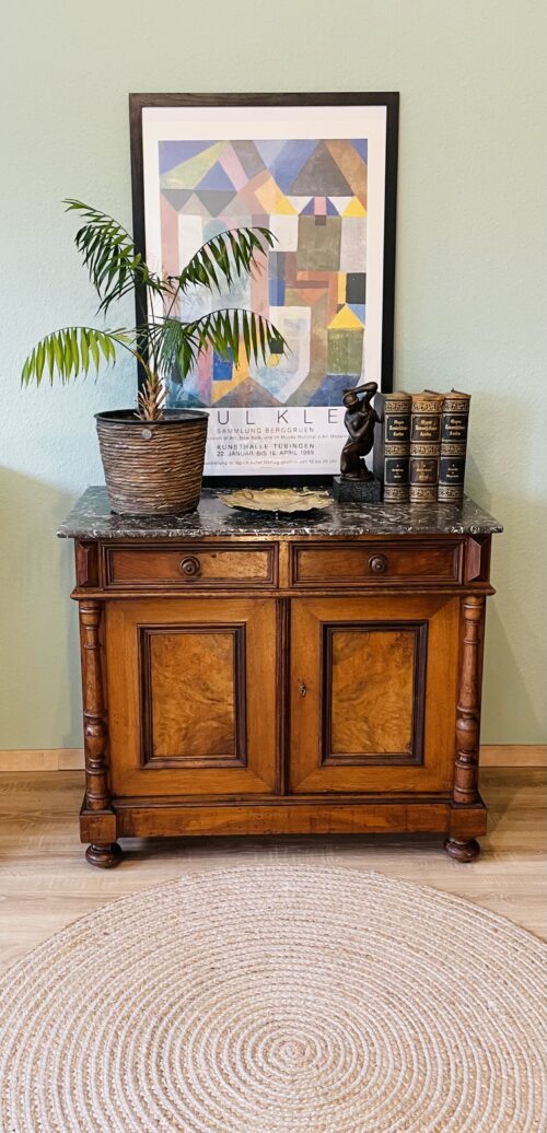 Kommode, antik, 1890er, Gründerzeit, Marmorplatte, Nussbaum Furnier, Augenweide