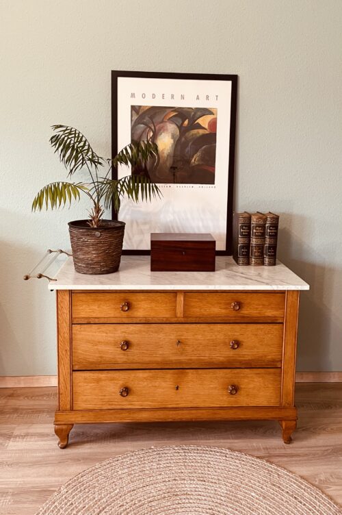 Kommode, antik, 1890er, Gründerzeit, helle Eiche, Marmorplatte, Landhaus, Hingucker