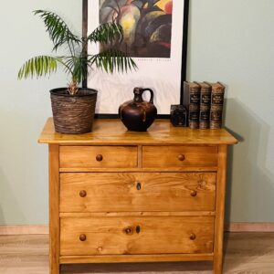 Kommode, antik, 1920er, Weichholz, Landhaus, vier Schubladen, Honigton, Augenweide