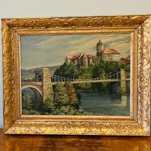 Öl Gemälde, Stuckrahmen, Signatur J.Vrücko 63 , Motiv Burg, Spätromantischer Realismus, Hingucker