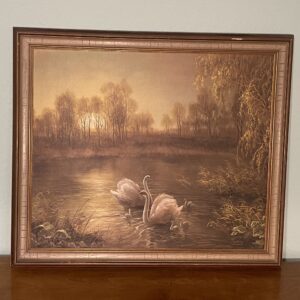 Öl Gemälde, Rahmen, Signatur Tralony, Schwanenpaar mit Jungtieren, Spätromantischer Salonrealismus