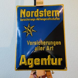 Emailschild, antik, Nordstern Versicherungen - Aktiengesellschaften , 1930er, Patina, Industrie Design, Groß, Sammlerstück