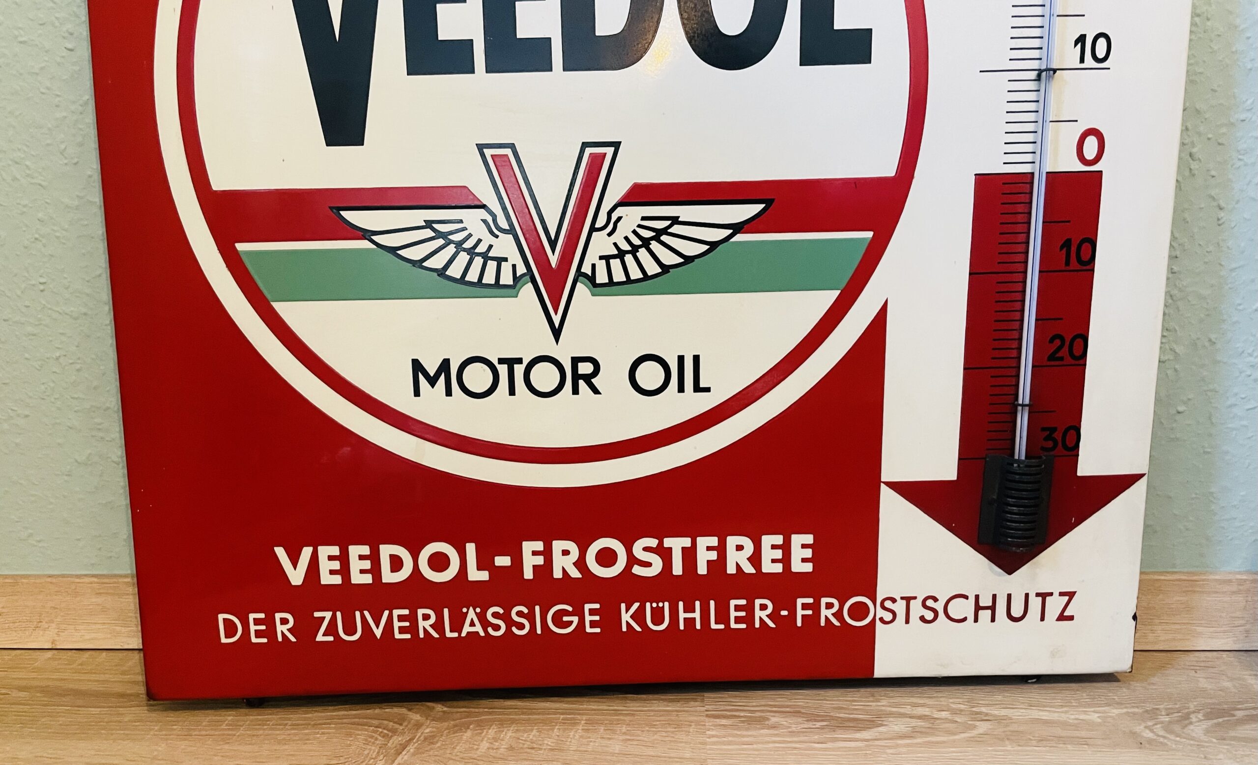 Emailschild Veedol, Motor Oil, antik, 1940er, Thermostat, Sammlerstück, Augenweide, Rarität