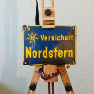 Emailschild, antik, 1920er, Versichert Nordstern, Hersteller Rhenania, Industrie Design