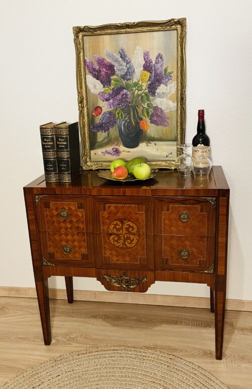 Antikstil Rokoko-Kommode | Intarsien | Messing-Beschläge | Augenweide 81x86x40 cm