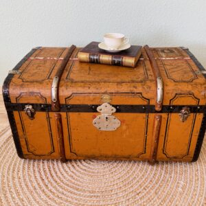 Antiker Überseekoffer 1890er | Wappen & Frachtzettel + Zollaufkleber 🛳️🏷️ | Leinen-Einsatz 🧵✨