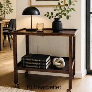Teewagen – Servierwagen – Bartisch aus Nussbaum, antik, Vintage, Mid Century, skandinavisches Design