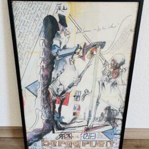Horst Janssen, Druck –Berggruen - Paris Expo 81, Sonnenkönig, gerahmt, Offset Autogramm, Rarität