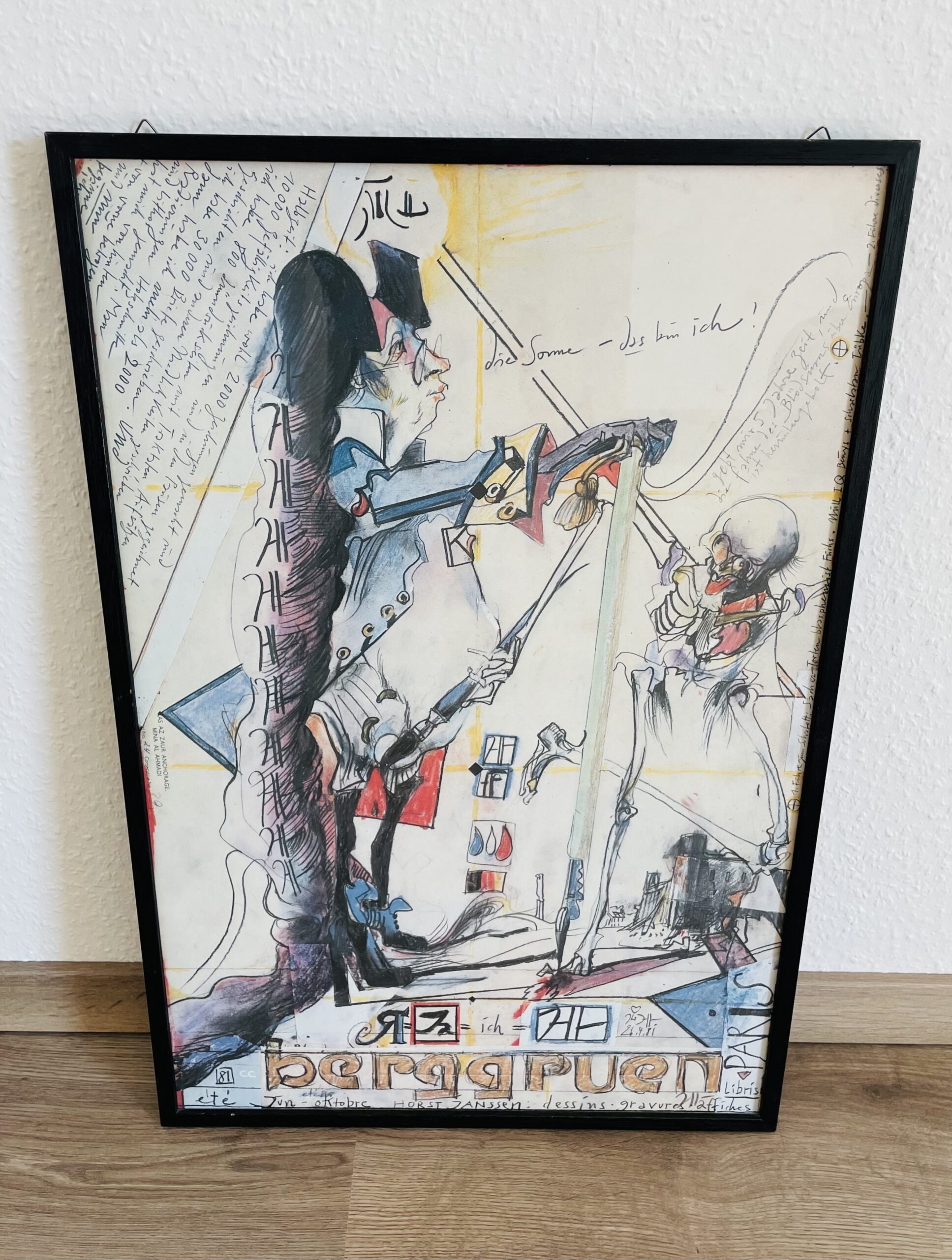 Horst Janssen, Druck –Berggruen - Paris Expo 81, Sonnenkönig, gerahmt, Offset Autogramm, Rarität