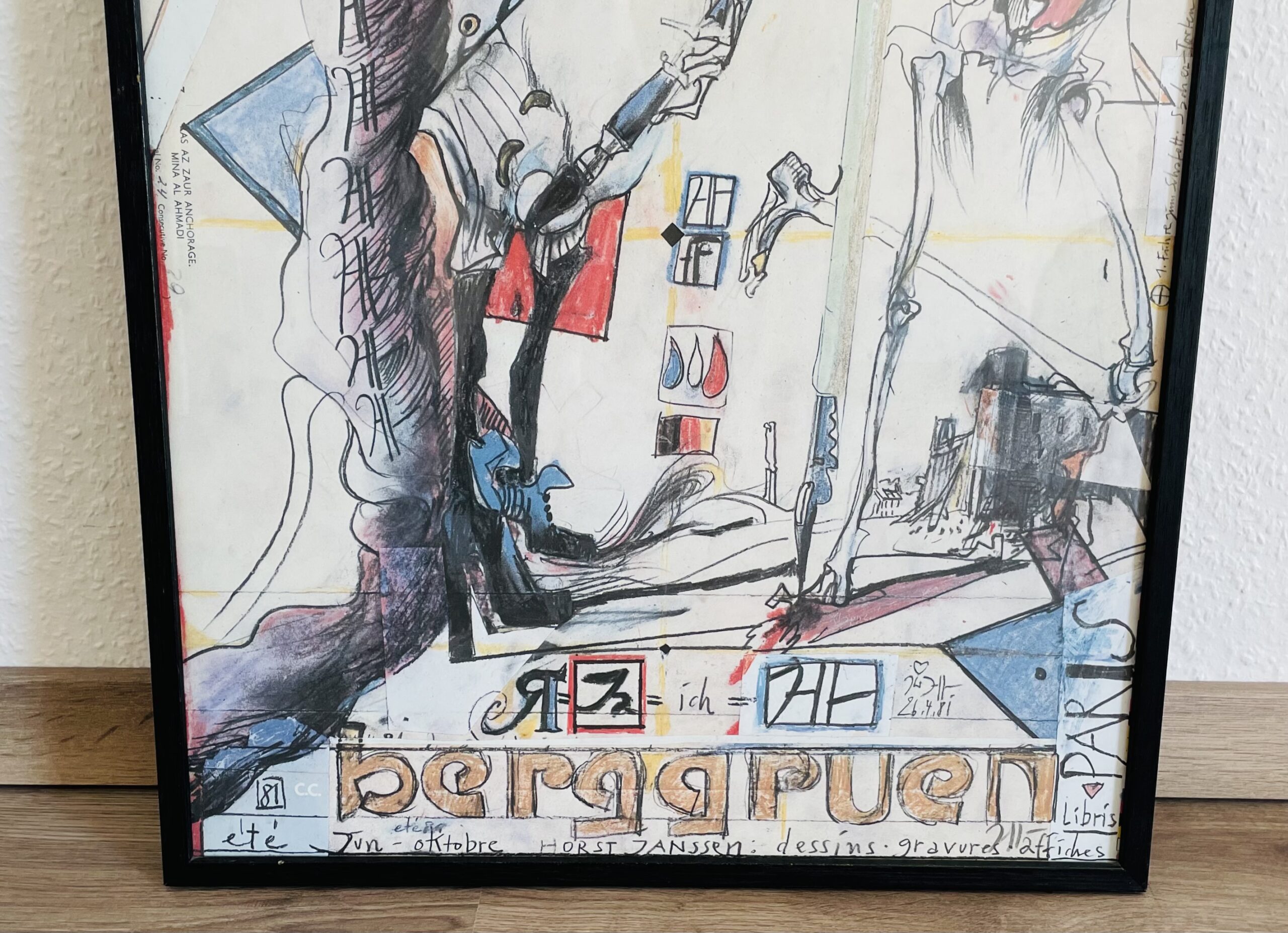 Horst Janssen, Druck –Berggruen - Paris Expo 81, Sonnenkönig, gerahmt, Offset Autogramm, Rarität