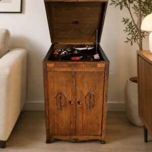 Elegantes Brunswick Grammophon 1920er – tadelloser Zustand, inkl. Schelllackplatten-Sammlung & Zubehör