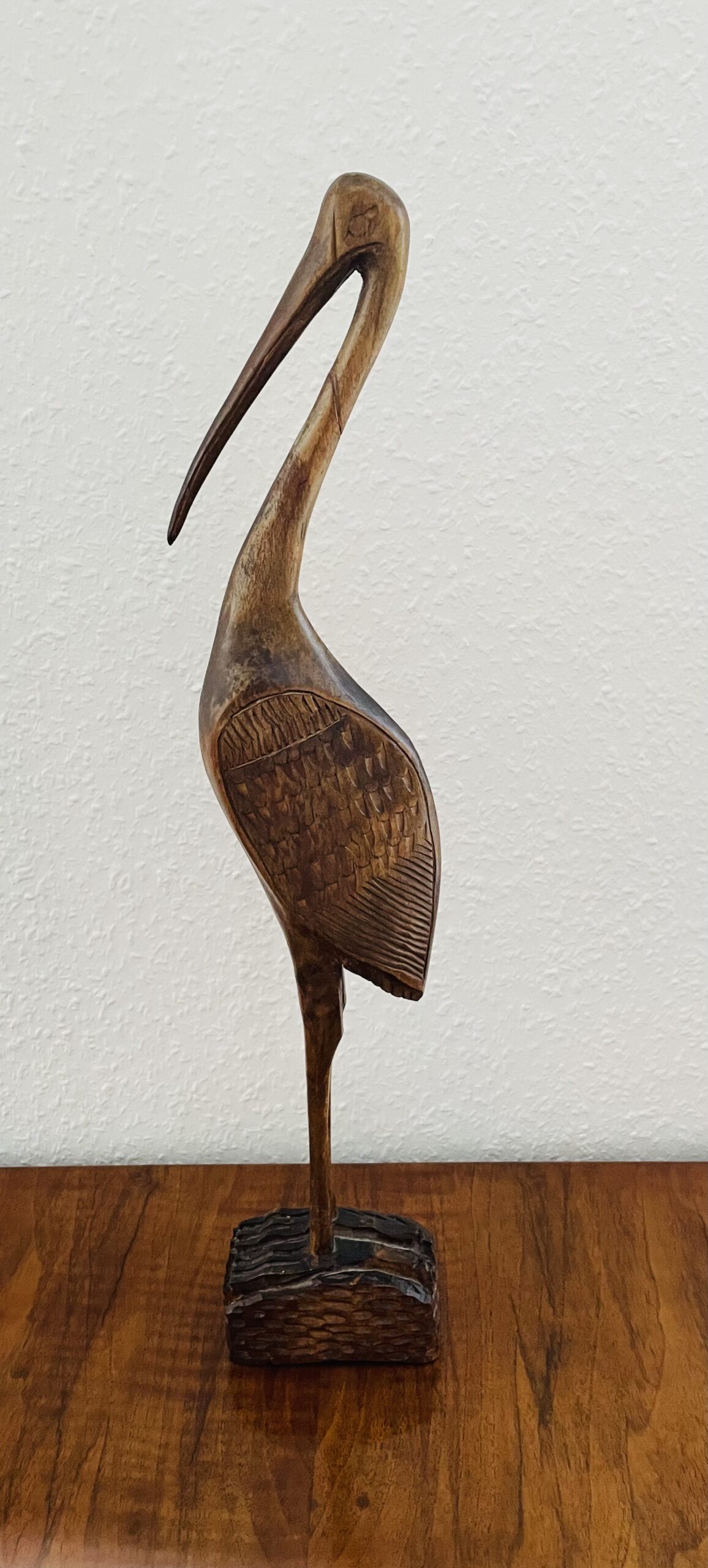 Stilvolle Vintage Kranich-Skulptur aus Teakholz – Mid Century 50er/60er, Design Klassiker