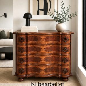 Antike Barock- Stil- Kommode – geschwungene Form, Intarsien, 4 Schubladen, Vintage-Charme