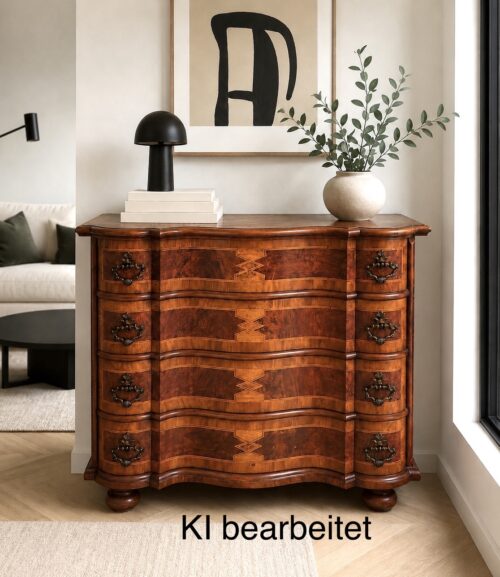 Antike Barock- Stil- Kommode – geschwungene Form, Intarsien, 4 Schubladen, Vintage-Charme