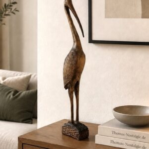 Stilvolle Vintage Kranich-Skulptur aus Teakholz – Mid Century 50er/60er, Design Klassiker