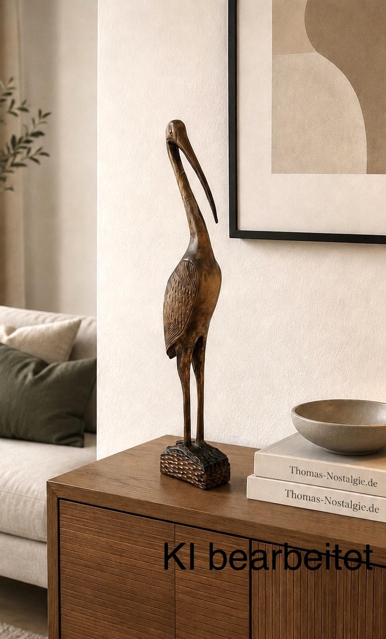 Stilvolle Vintage Kranich-Skulptur aus Teakholz – Mid Century 50er/60er, Design Klassiker