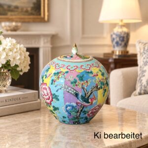 Antike Chinesische Ingwer Vase im Famille Rose Stil – Republikzeit, Deckel, Zertifikat 234